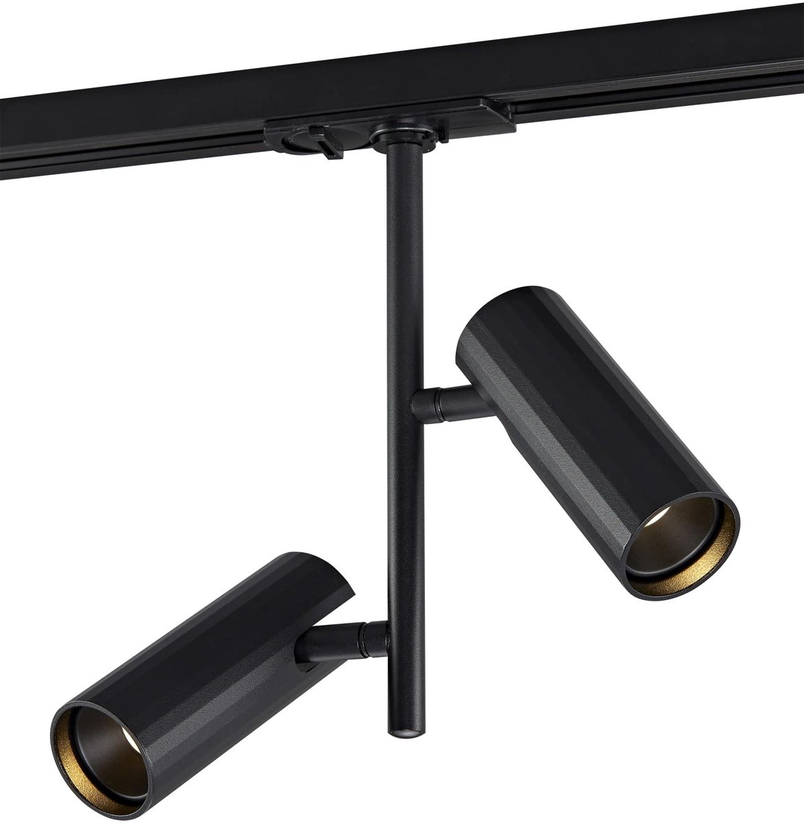 Oryx railspot voor 1-fase rail, zwart aluminium, 2 GU10-lichtpunten, dimbaar, IP20, lamp niet inbegrepen.