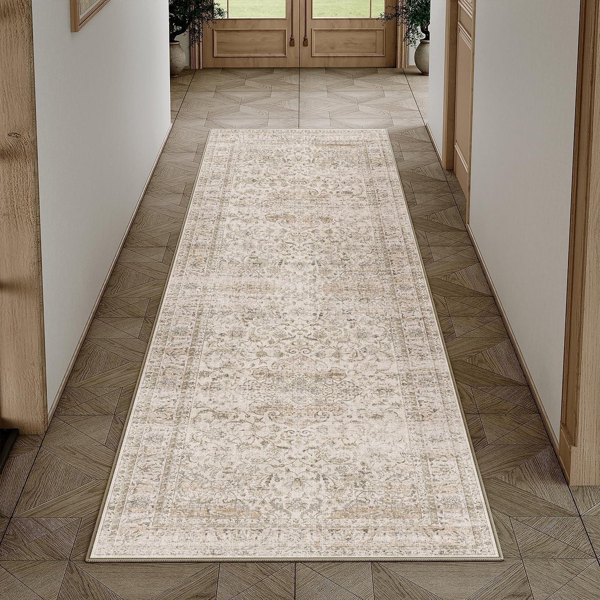 Tapijtloper - 60 x 180 cm - Polypropeen - Laagpolig - Vintage oosters - Antislip - Beige