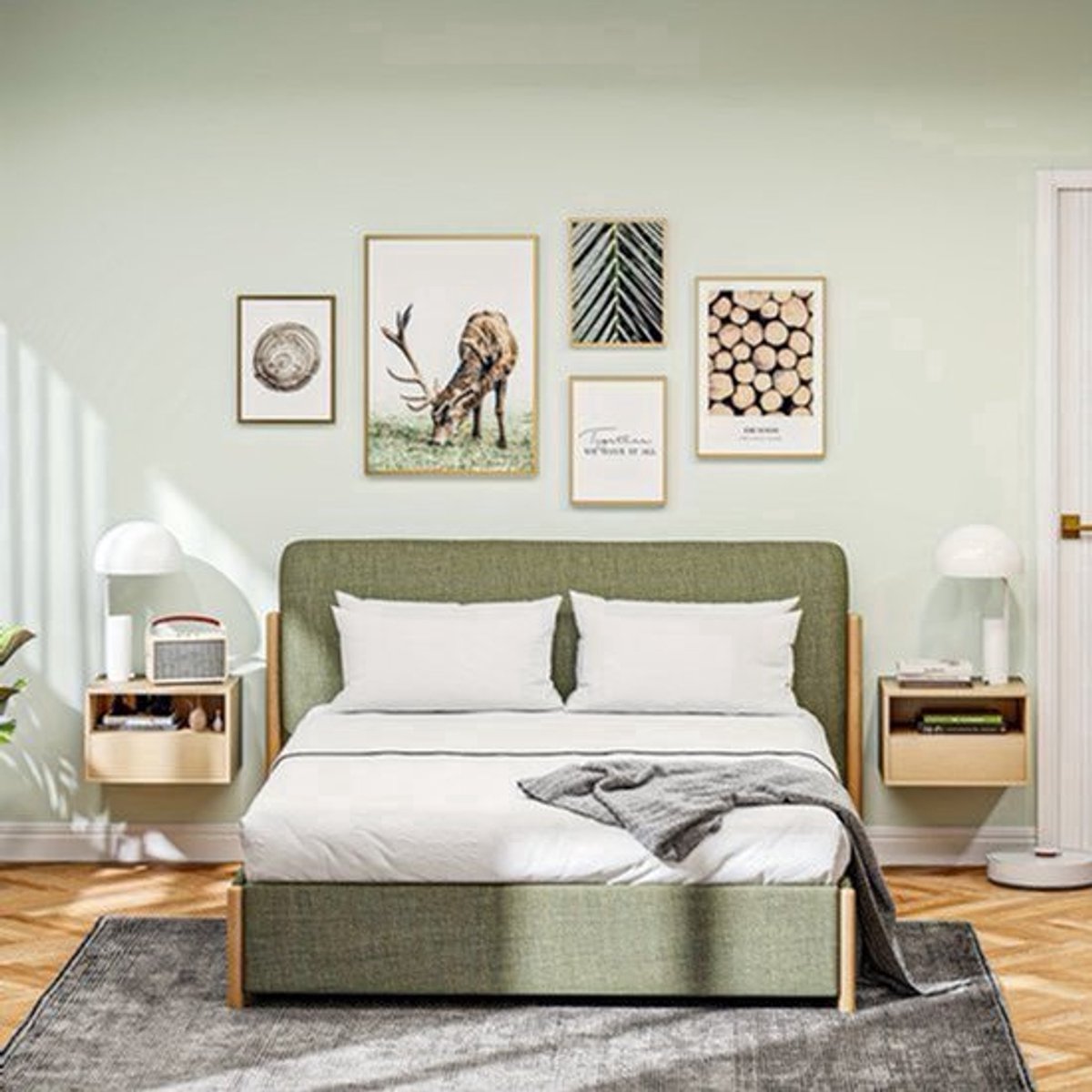 Nachtkastje – Zwevend Nachtkastje – Wandkastje – Bijzettafel – Opbergkast – Set van 2 – Natuurlijk Hout – 45x35x27,5 cm – Met Lade en Open Plank