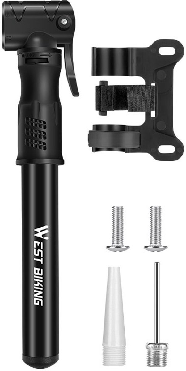 Mini fietspomp met dubbele ventielkop – 22,5 x 4,3 cm – Aluminium handpomp voor fiets en bal – 80-100 PSI – Zwart