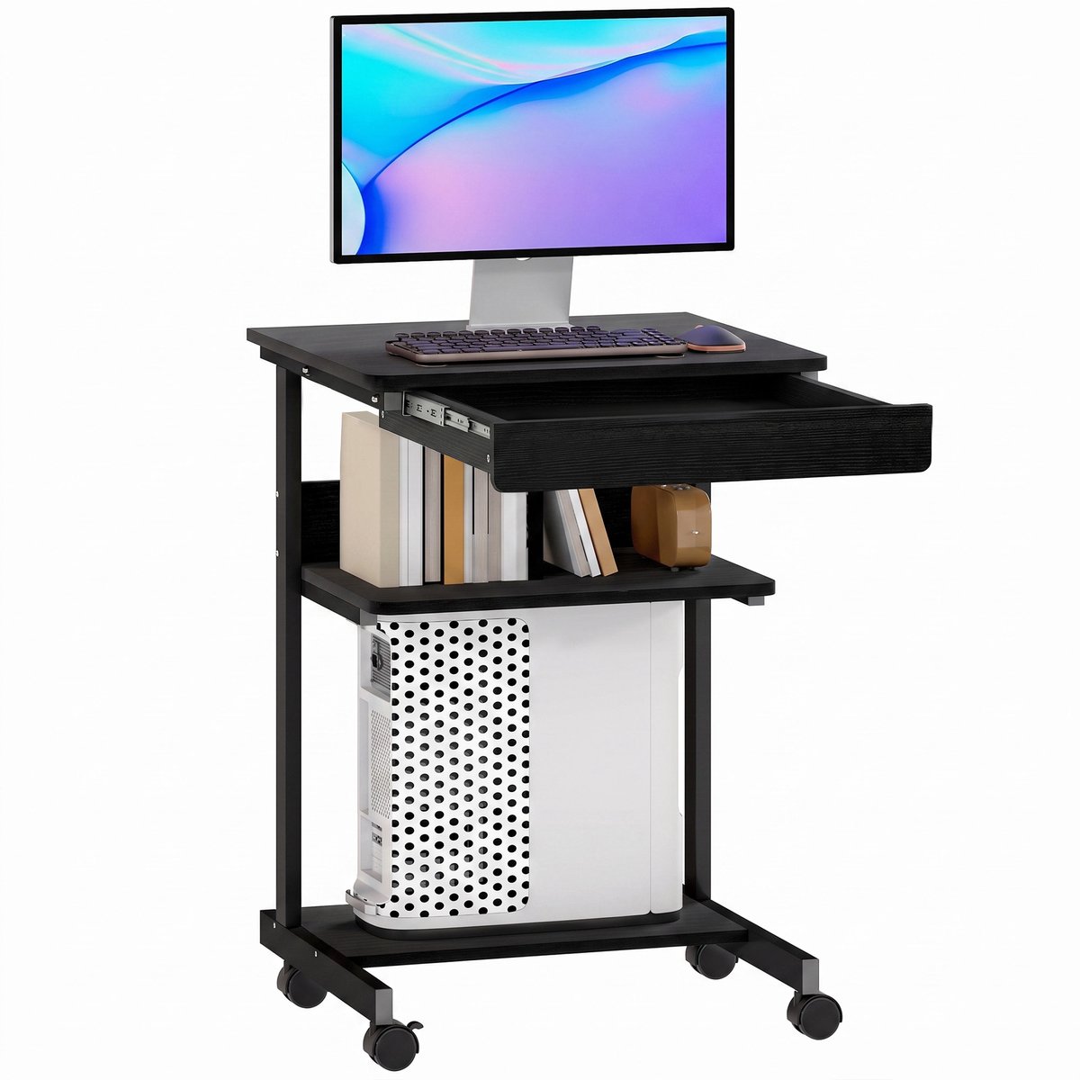 HOMCOM Computerbureau-Spaanplaat, metaal-56L x 51B x 79H cm-Zwart