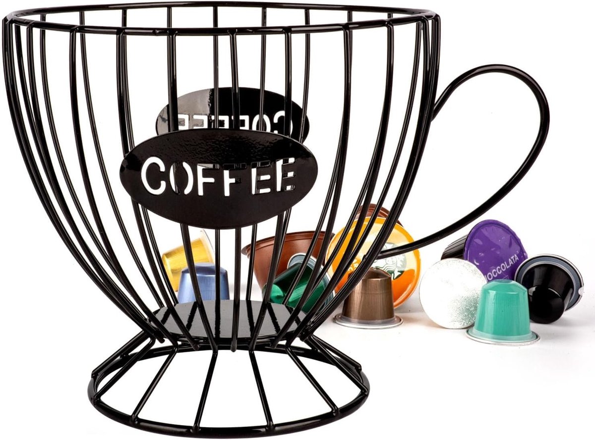 Opbergmand voor Koffiecapsules en Koffiepads, Metalen Mand voor Koffie en Fruit, Ideaal voor Koffiewinkels en Thuisgebruik