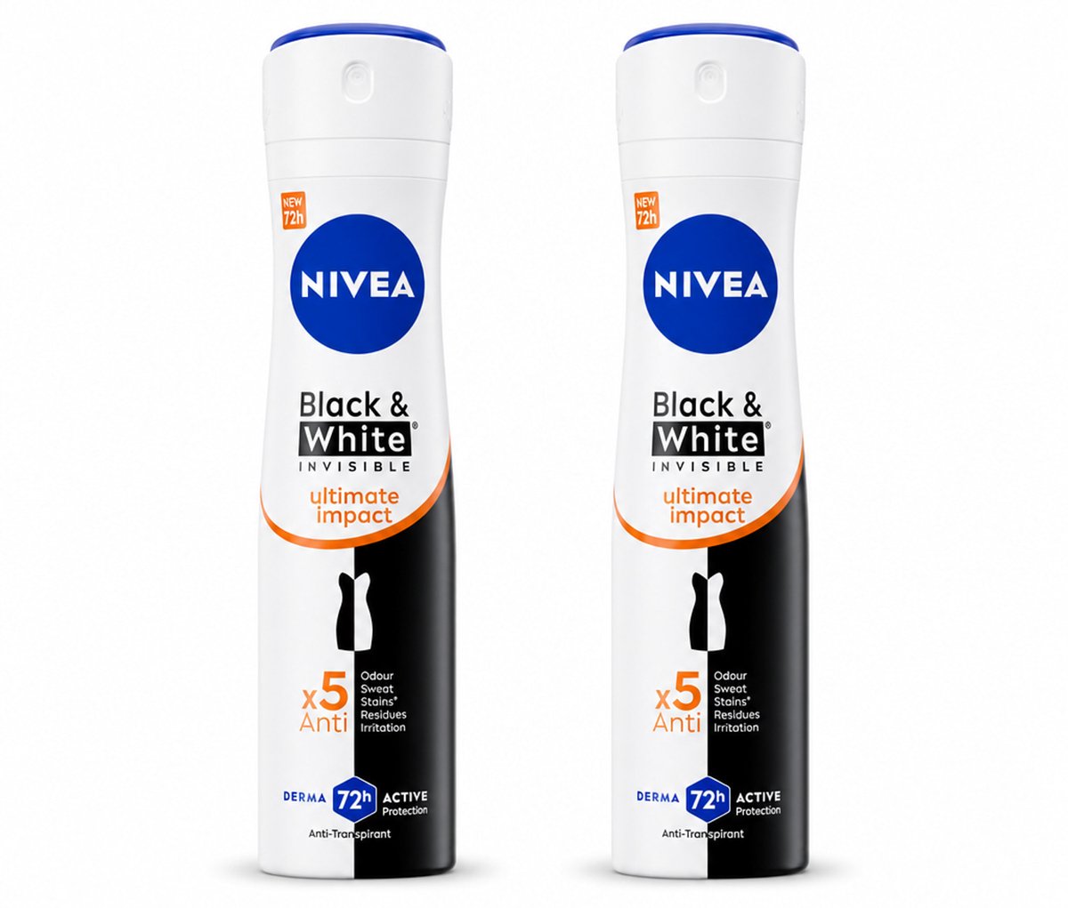 2 x NIVEA - Deodorant Spray - Zwart & Wit Ultieme Impact - Anti-Transpirant - 150 ml - Bulkverpakking - 2 stuks