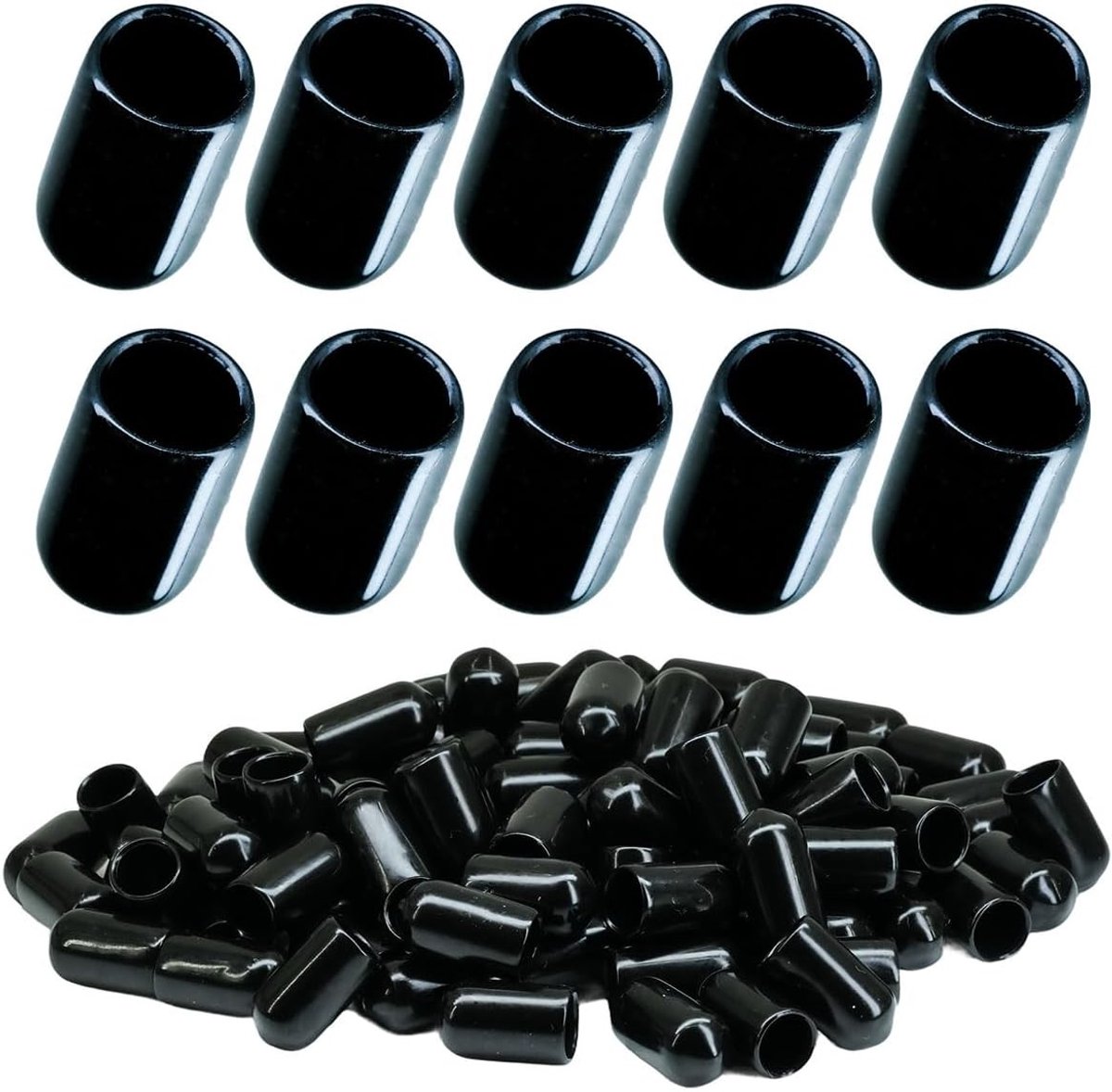 Set van 100 Zwarte Rubber Eindkappen voor Ronde Buizen - Bescherming voor Schroeven en Draad (8mm)