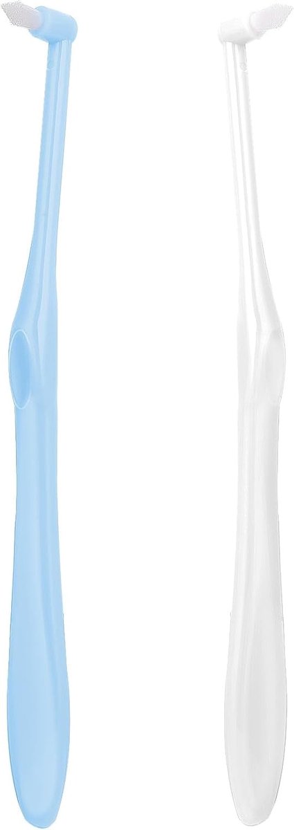 Zachte Tuft Tandenborstel Set van 2, Blauw en Wit, Handmatig, Ronde Kop, Ideaal voor Beugels, Orthodontische Behandeling en Tandheelkundige Implants