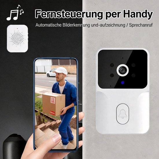 Draadloze videodeurbel met camera, ondersteuning voor 1080p HD-video, nachtzicht en tweewegs spraakcommunicatie; 2,4 GHz wifi; bediening op afstand via app. — afbeelding 2