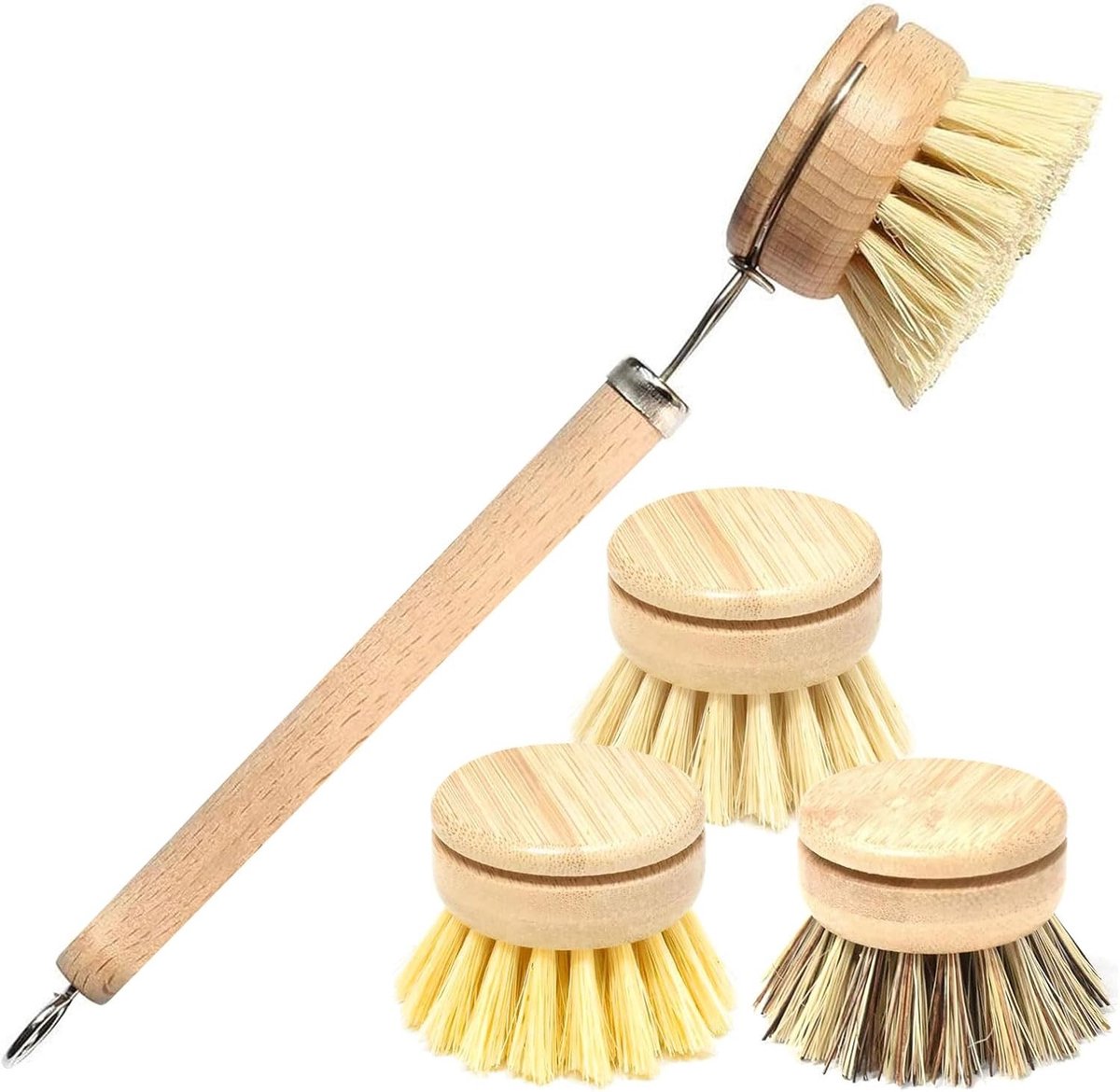 Set van 3 Vervangende Heads voor Natuurlijke Afwasborstel - Keukenborstels voor Potten, Pannen en Flessen, Duurzaam Schoonmaken
