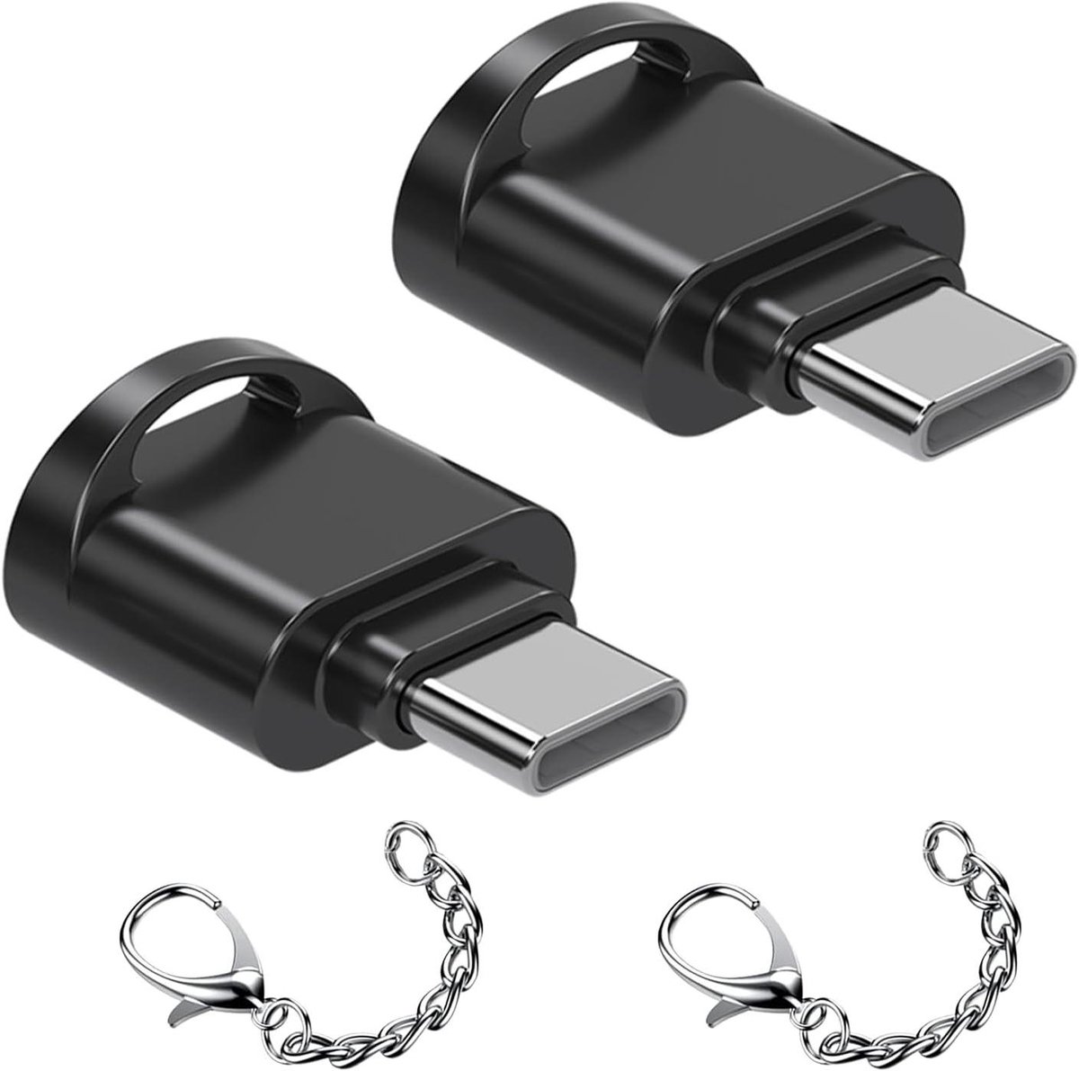 Kaartlezer USB C - Micro SD Adapter - Bestanden Overzetten - Hoge Snelheid Transfer - 2 Stuks - Zwart
