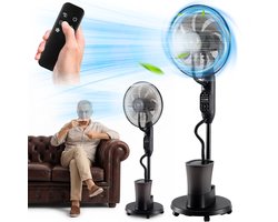Statiefventilator 16 Inch - Staande Ventilator - Slaapkamer Stille Ventilator - Sproeifunctie - 2,8L Watertank - 9 Windsnelheden - 120° Zwenking - 7u Timer - 5 Wielen - met Afstandsbediening - Voor Thuis & Kantoor & Tuin
