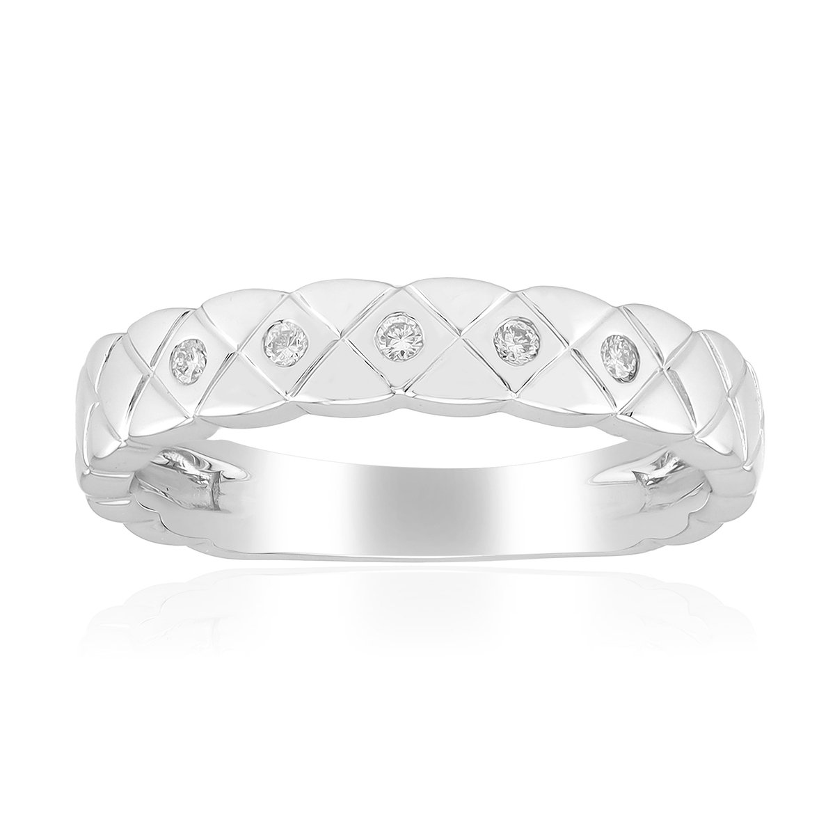 Cavill - Zilveren Ring met 5 I1 (G) Diamanten - 925 Sterling Zilver - Bezel Zetting - Moderne Elegante Rhodium Plated Ring - 0,225 Ct