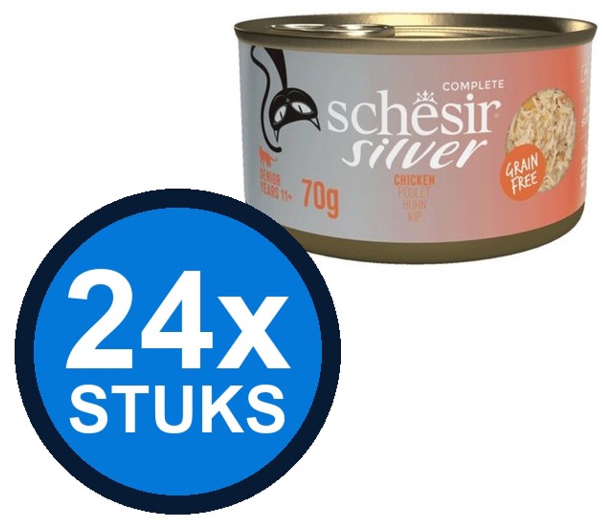 24x Schesir Silver Senior Bouillon - Kip - Kattenvoer Natvoer - 70g