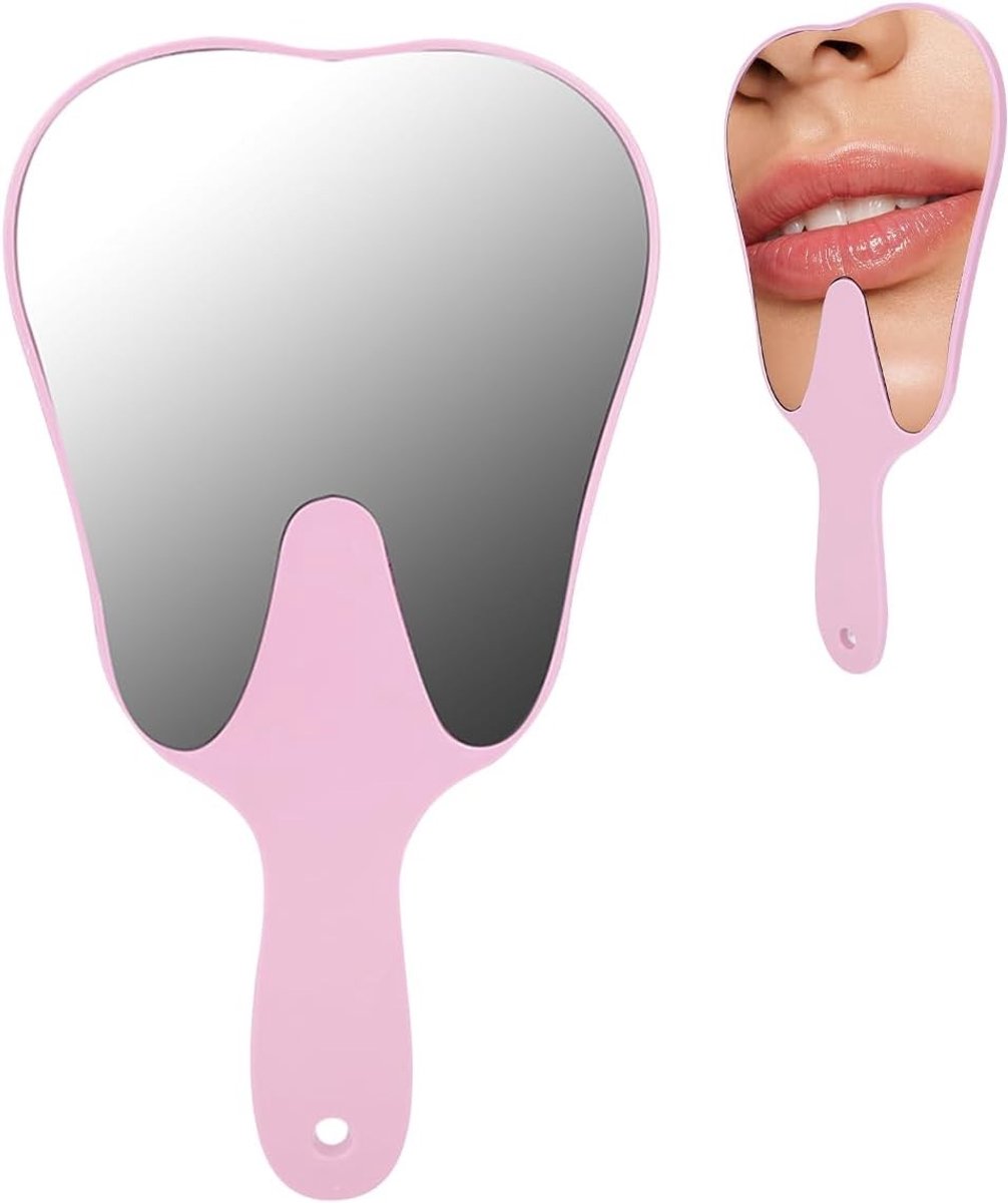 Handspiegel voor Tandheelkunde - Plastic Handvat Mondspiegel voor Mondhygiëne, Tandartsaccessoire en Tandheelkundige Inspectie (Roze)