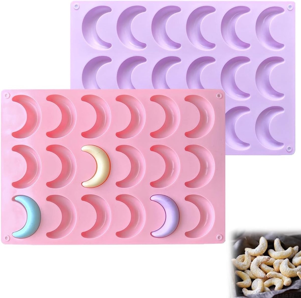 Set van 2 Silicone Bakvormen voor Vanillekipferl - Ideaal voor Bakken, Kerstgebak en Feestelijke Desserts