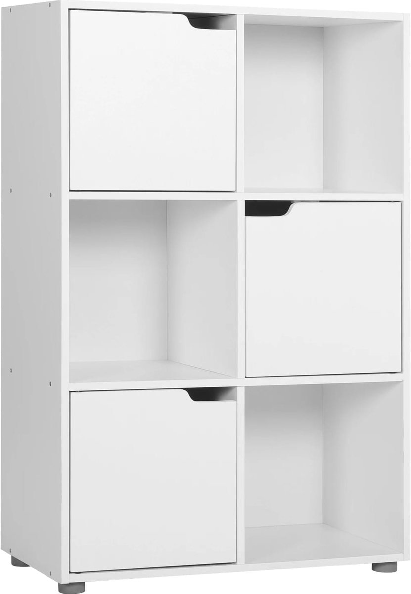 Klarven Boekenkast Kind Wit - Boekenkast Kinderkamer - Boekenkastje - Boekenkast met Deuren - Boekenkasten - Bookcase - 6 Vakken, Compact en Stabiel - Eenvoudig te Monteren - B59,7xd29,7xh91cm