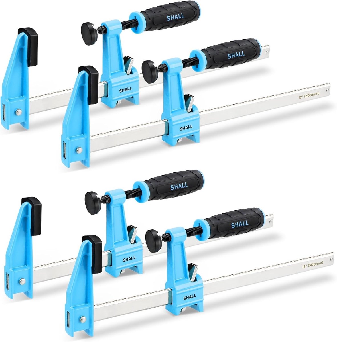 Hoekklem houtbewerking - Set van 4 stalen staafklemmen - 30 cm - Middelzware F-klemmen met snelinstelmechanisme - Voor houtbewerking en metaalbewerking