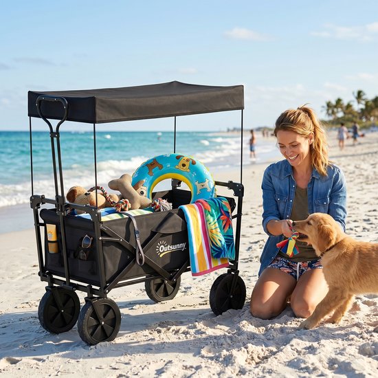 Outsunny Bollerwagen Stahl, Oxfordstoff Schwarz van Outsunny — afbeelding 2