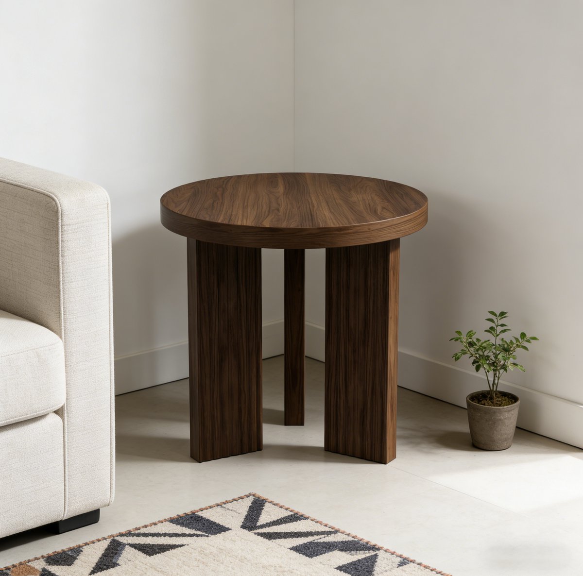 MODENUIT Bijzettafel - Rond Met Driepoot - Voor Woonkamer En Slaapkamer - MDF - Walnoot Bruin - 44,5 Cm