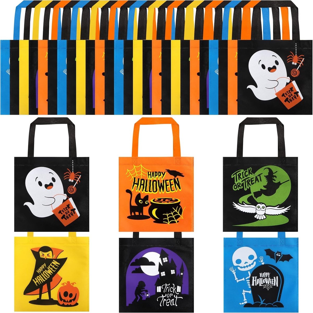 32 Herbruikbare Non-Woven Halloween Tassen, Cadeautassen voor Kinderen, 6 Patroon Ontwerpen voor Snoep en Traktaties op Halloween Feestjes