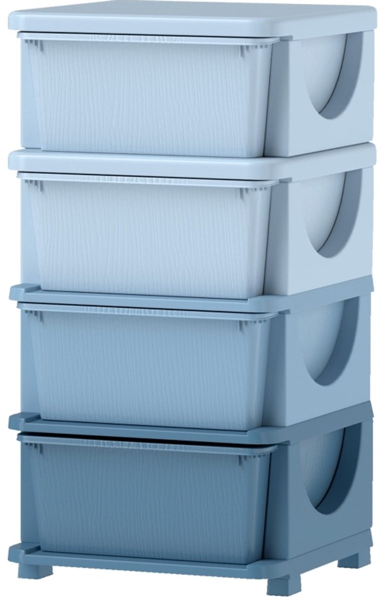 MODFU Kinder Opbergkast - 4 Lades - Blauw - Kunststof