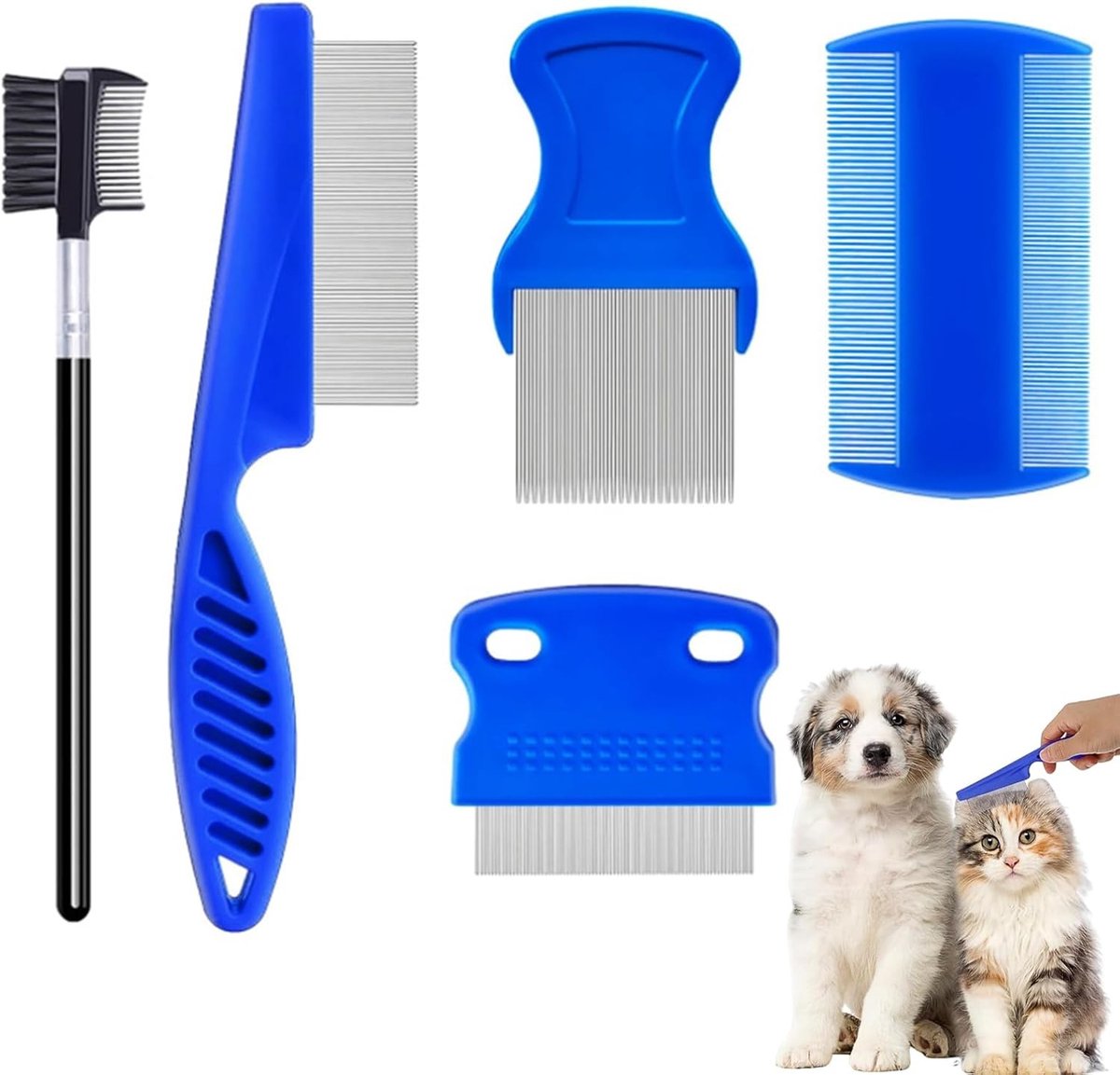 Vlooienkam voor Honden en Katten - Set van 5, Metalen Tanden, Effectieve Verwijdering van Vlooien en Luizen, Dierverzorging Accessoires