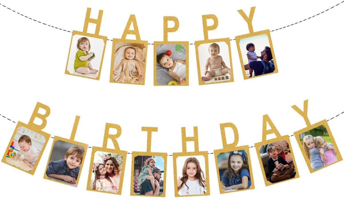 Fotokaarten Set - Verjaardags Fotolijst Slinger - Feestdecoratie - Personaliseerbare Foto's - Eenvoudige DIY Montage - Stevig Karton Met Goudglans - Duurzame Afwerking - Creëert Emotionele Herinneringen - 1 Set