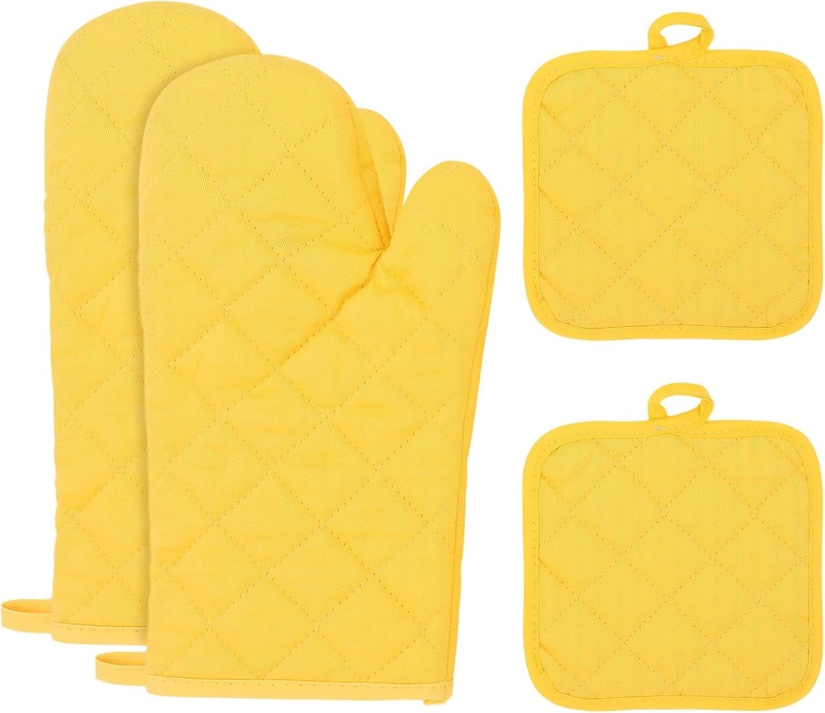 Hittebestendige ovenhandschoenen en pannenlappen voor koken, grillen en bakken in het geel