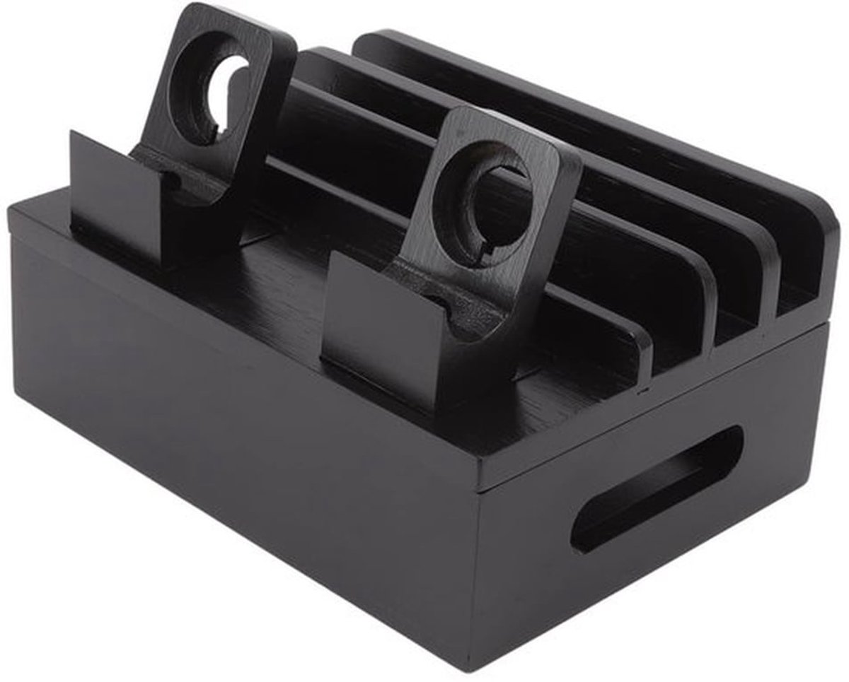 ONF3 - Bamboe Laadstation - Houten Laadstation - 5 USB-oplaadpoorten - Zwart - Geschikt voor Telefoons Tablets Horloges - Milieuvriendelijk en v...
