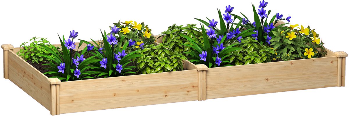 Outsunny tuinbed - Vurenhout - 235x121x26cm - Natuurlijk hout
