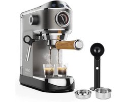 Espressomachine – 20 Bar – Compact Koffiezetapparaat - Semi-Automatisch - 1.1L - Gemalen Koffie – RVS - Heetwaterfunctie -Voor Espresso - Cappuccino - Latte en Mocha