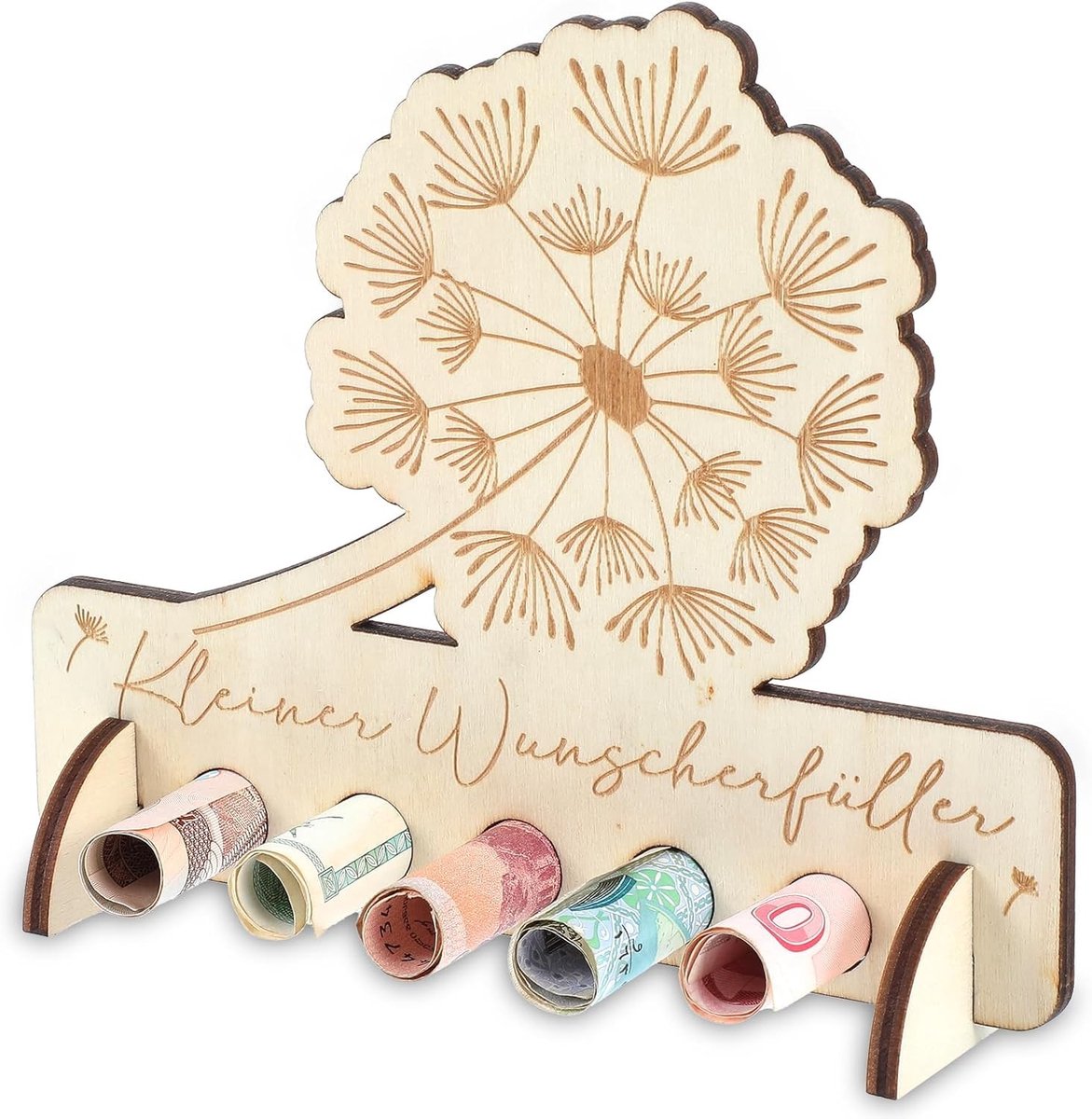 Houten Geldcadeau met Paardenbloem en Wensvulling, Creatieve Verpakking voor Verjaardag, Bruiloft en Kerstmis