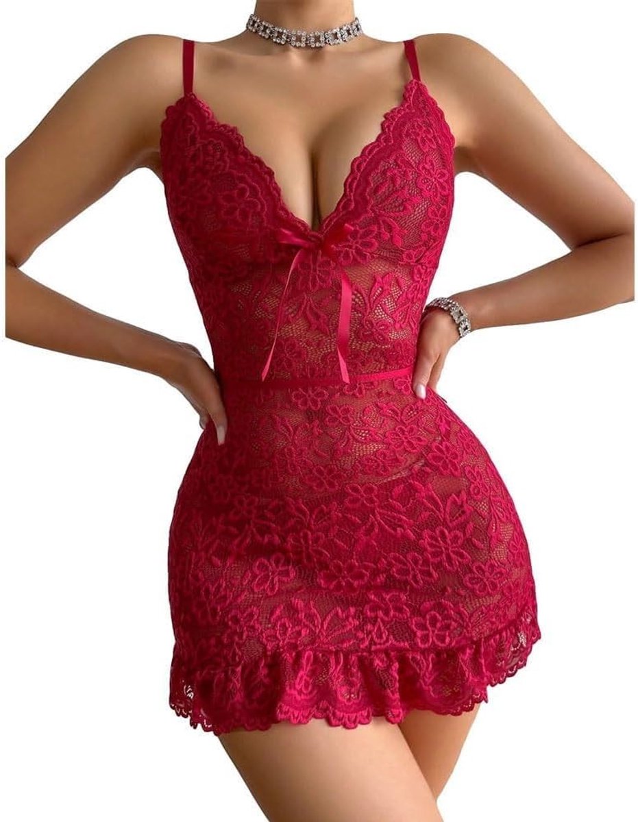 Verleidelijke erotische body voor dames van kant, transparant design, met verstelbare bandjes en elegant bloemendesign, ideaal als lingerie of nachthemd
