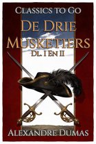 Boekomslag van 'De Drie Musketiers' van Alexandre Dumas met een zwarte hoed met veer, gekruiste zwaarden en de tekst 'Classics To Go'.