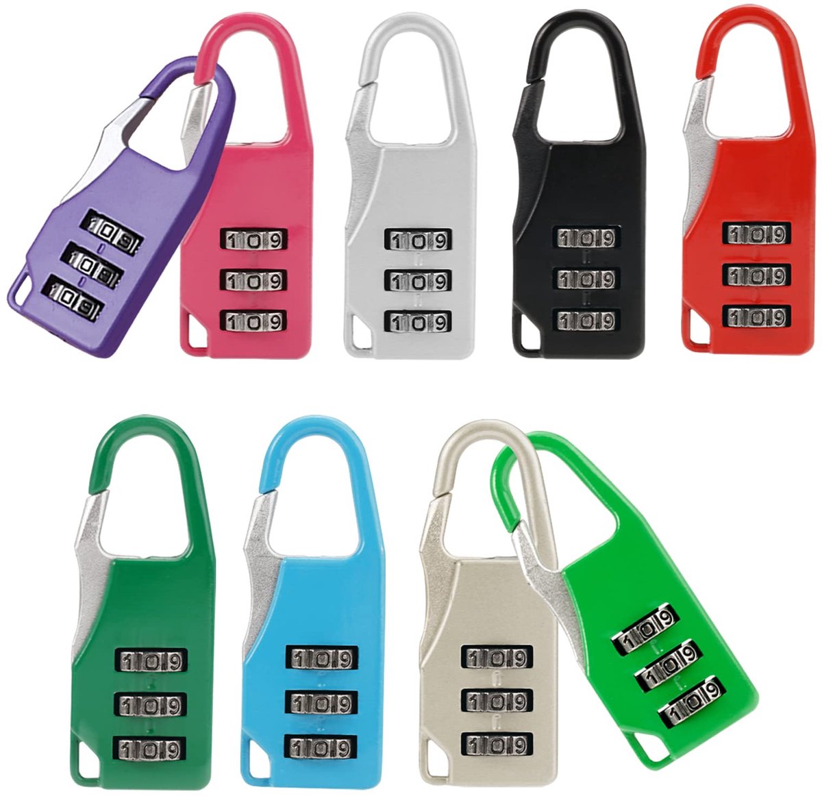 Cijferslot - 3-Cijferig Klein Hangslot - Voor Koffer, Bagage, School, Sportschool, Schuur, Reizen - 9 stuks