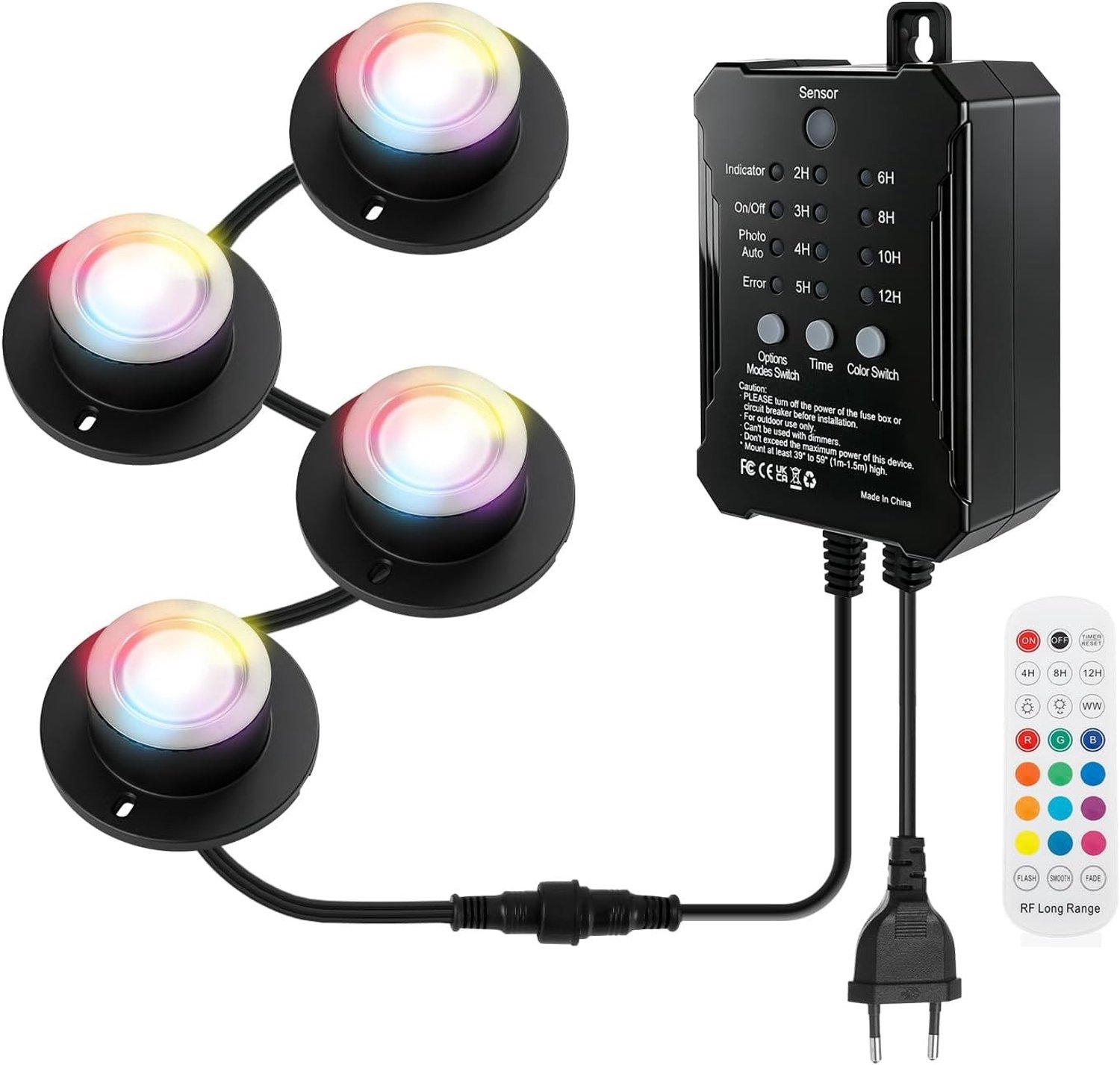 LED Onderwaterverlichting met Laag Voltage Transformator, Kleurveranderende Tuinverlichting, IP68 Waterdicht voor Tuin en Terras, 5 m Kabel, Inclusief Afstandsbediening en Bevestigingsmaterialen, Set van 4