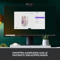 Computerscherm met software om de knoppen van de roze muis aan te passen.