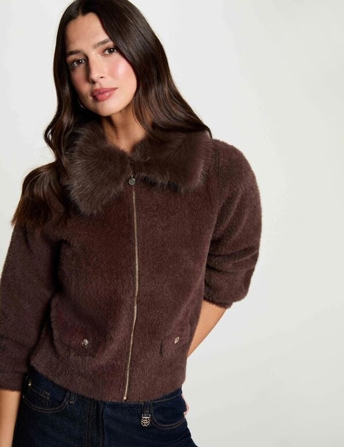 Morgan - Jacket with fur 262-Mbobby Coffee - Maat : S