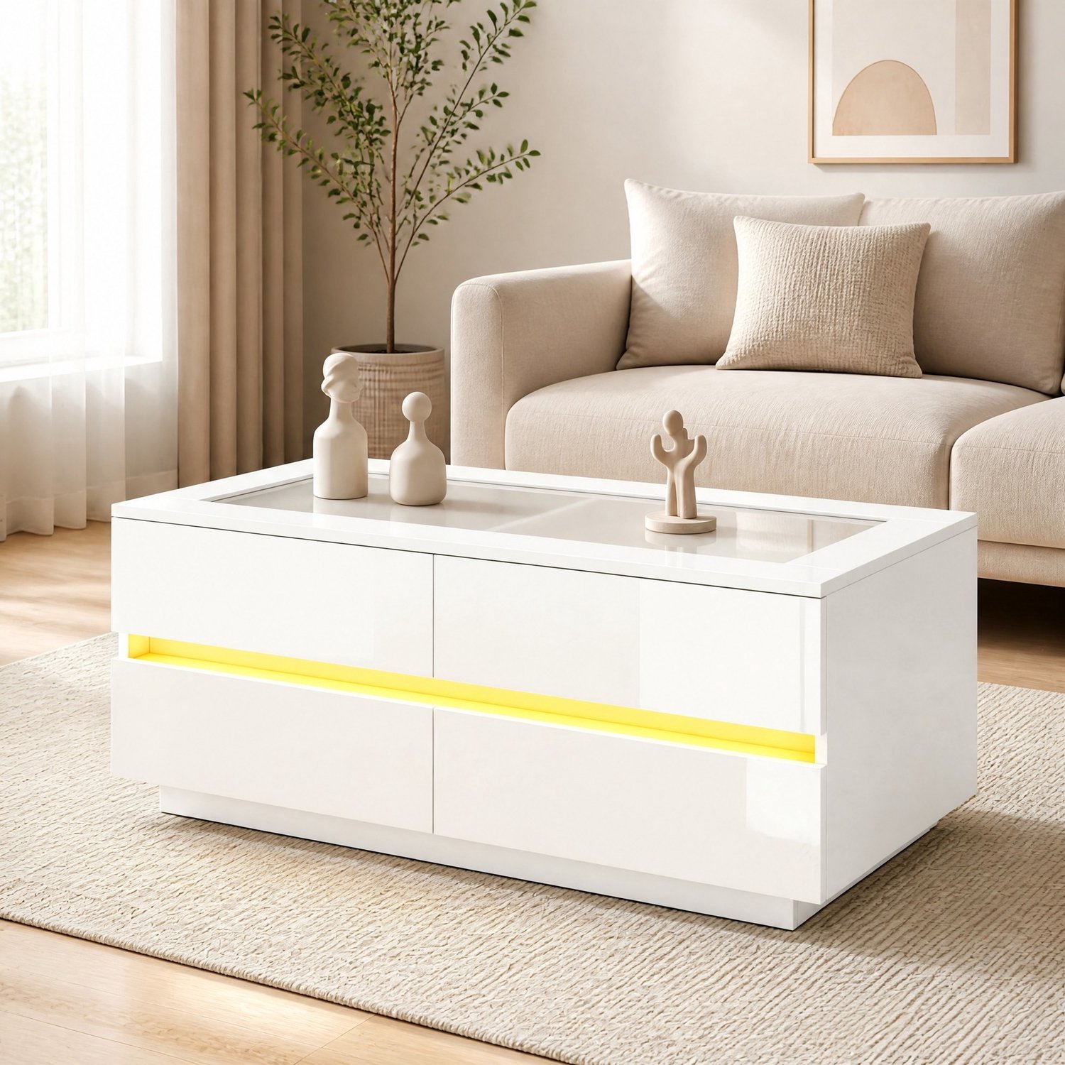CHICFURN Salontafel - 4 lades - LED-verlichting - rechthoekig - wit