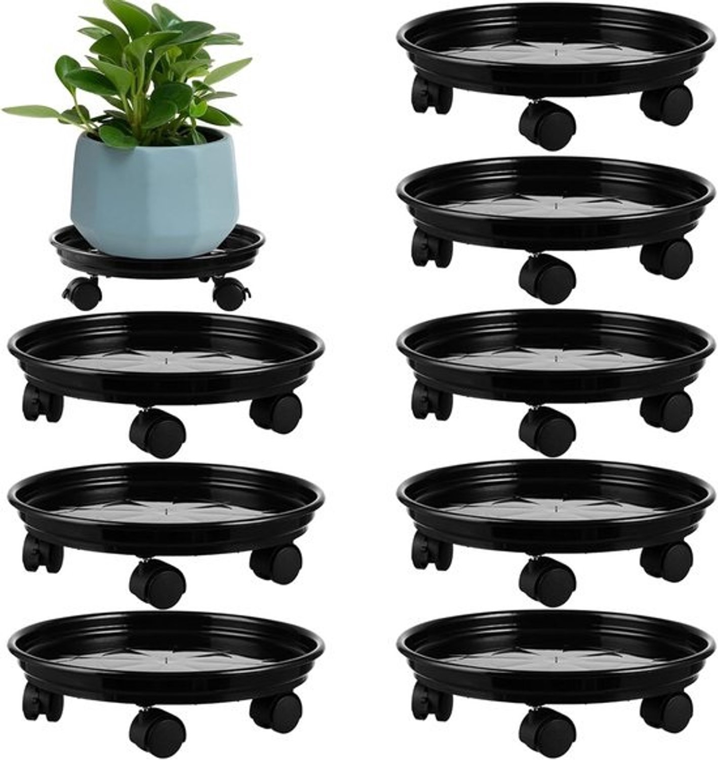 Plantenroller met wielen - Basis voor planten - Zware planten verplaatsen - Set van 8 stuks - 33cm diameter - Zwart