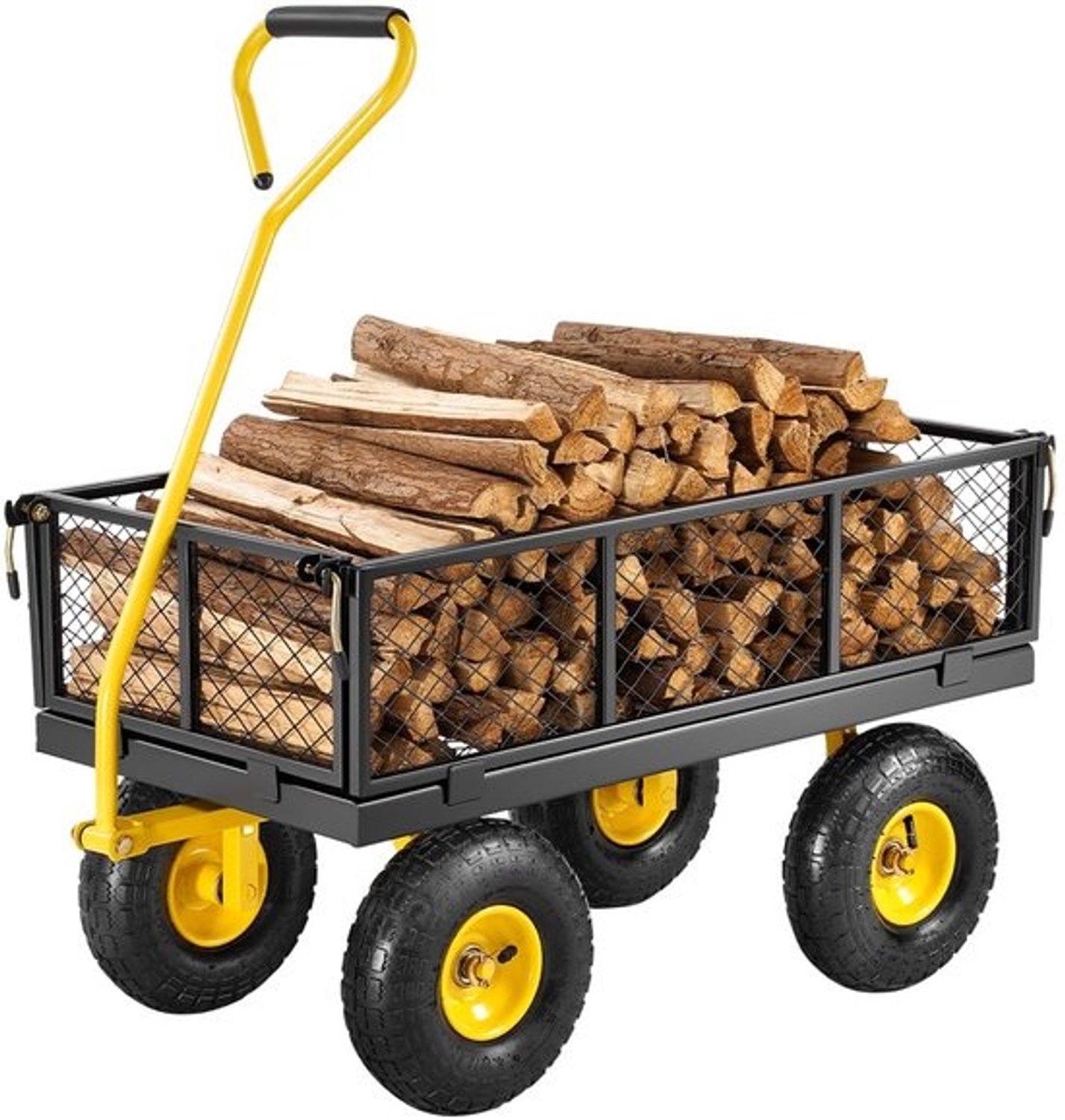 Transportwagen voor de tuin - Stevige handkar - Voor zware lasten - Multifunctioneel 2-in-1 ontwerp - 227 kg draagvermogen - Geel en zwart