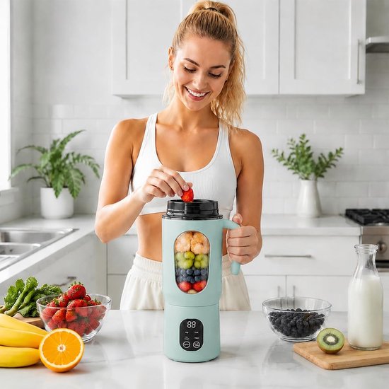 Draagbare Blender 550ml met Handvat, USB Oplaadbare Smoothie Maker voor Kantoor, Kamperen en Sportactiviteiten, Groen — afbeelding 5