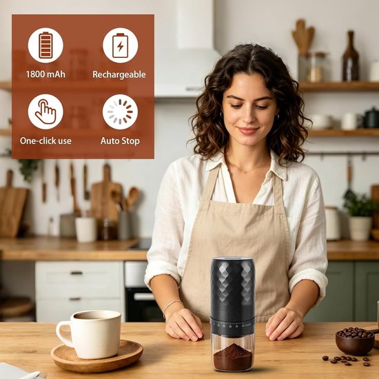 Draagbare elektrische koffiemolen, oplaadbaar via USB, ideaal voor versgemalen koffie onderweg — afbeelding 5