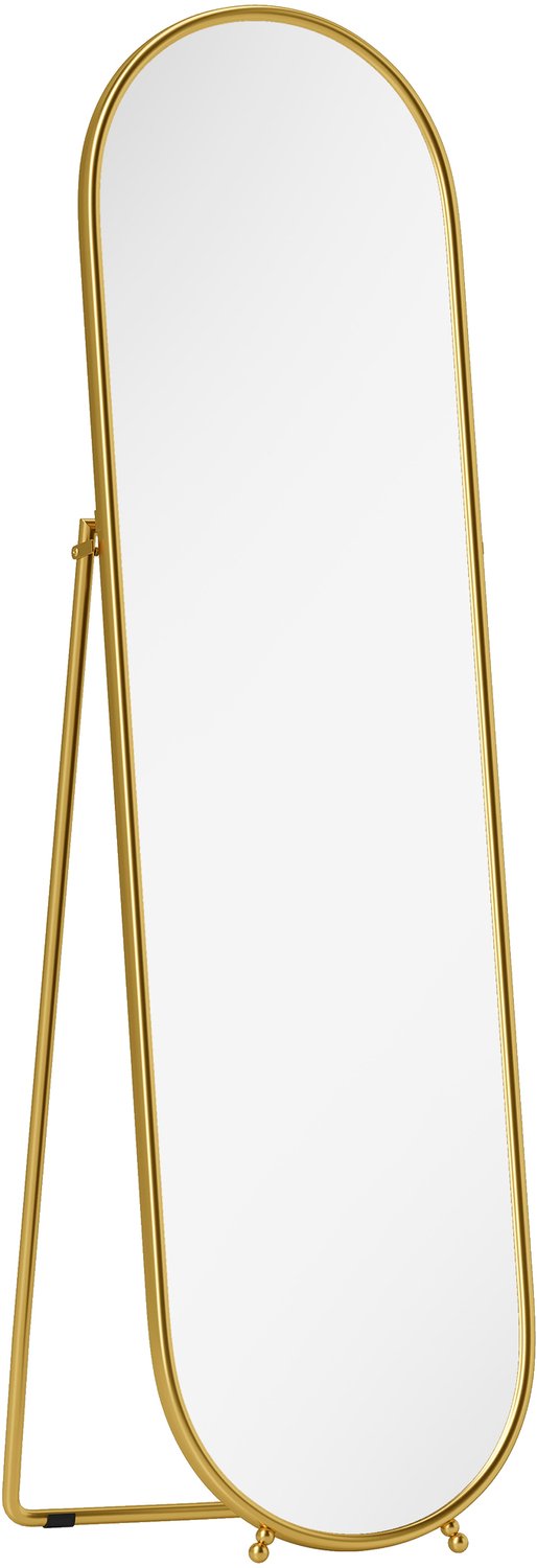 Homona Ovale passpiegel - Met uitklapbare standaard en metalen frame - Met splinterwerende folie - 50 x 4 x 180 cm - Goud