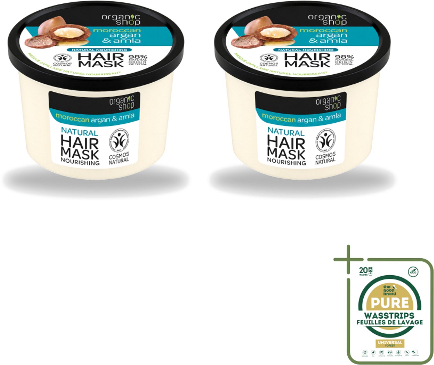 2 x Organic Shop - Haarmasker Argan & Amla - Herstellend en Verzorgend - 250 ml - Wasstrips - Haarmasker - Herstel Haar - Beschadigd Haar - Arganolie - Amla Extract