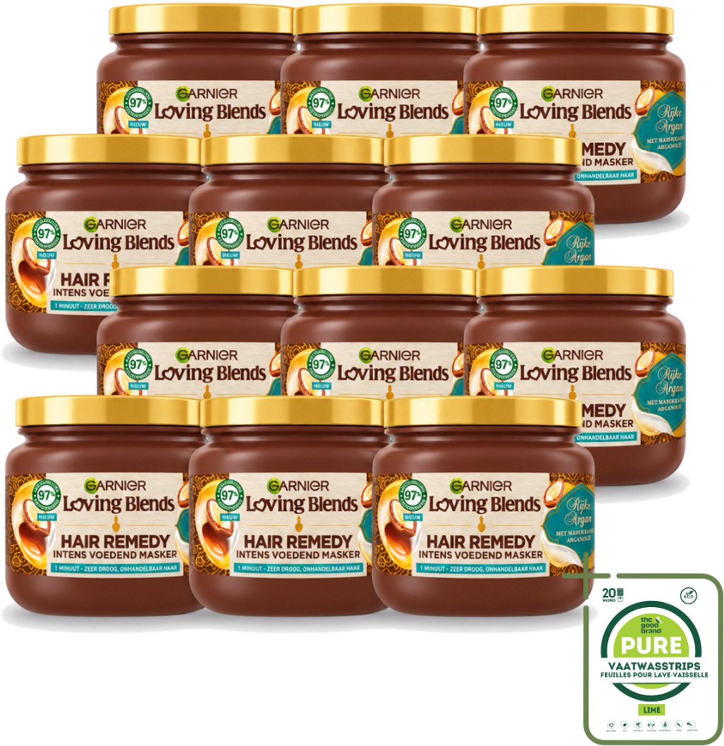 12 x Garnier - Loving Blends - Haarmasker - Rijke Argan - Zeer Droog & Onhandelbaar Haar - 340 ml - Grootverpakking - Vaatwasstrips - Haarmasker - Arganolie - Droog Haar - Haar Verzachting - Natuurlijke Verzorging