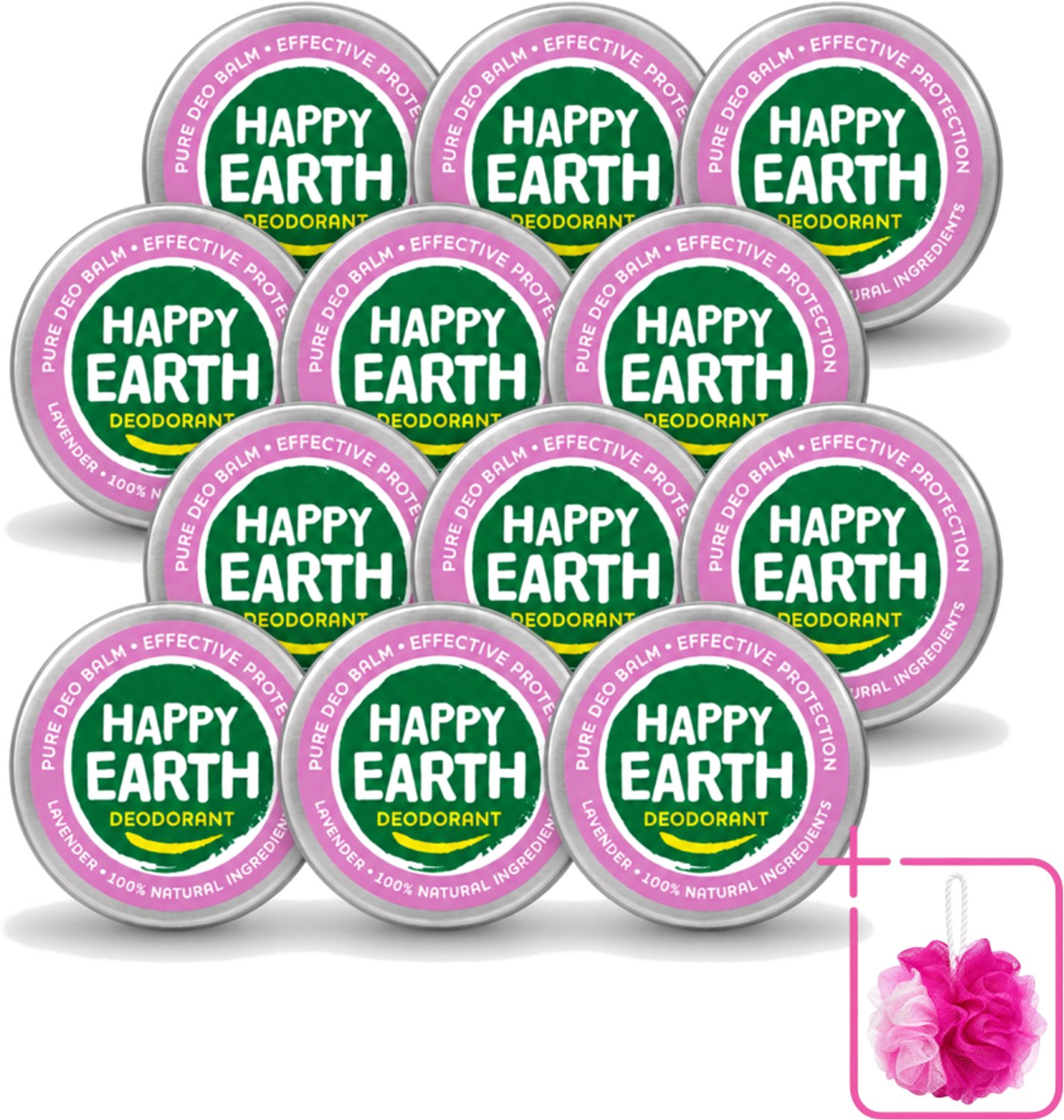 12 x Happy Earth – Deodorant Balm – 100% Natuurlijk Lavender – 45 g - Bulkverpakking - Natuurlijke deodorant - Douchemop - Frisse geur