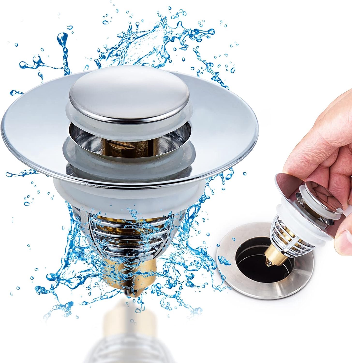 Merkloos Pop-Up Afvoerstop RVS 34-38 mm met Mandfilter