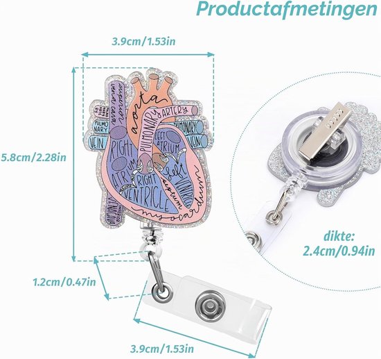 Hartvormige Retractable Reel ID Kaart Houder - Grappige Badge Clip voor Verpleegkundigen, Artsen en Onderwijzers - Anatomie Thema Badgehouder voor Kantoor en Studenten — afbeelding 4