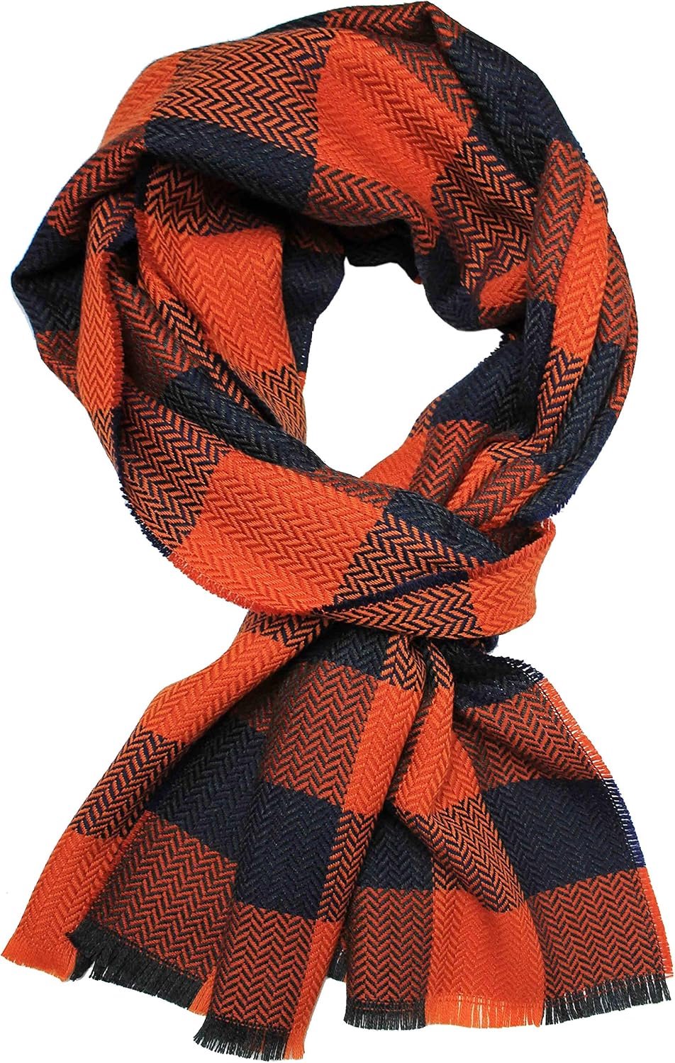 Geweven Sjaal Wol Ruit Oranje Marine 100% Merino - Heren