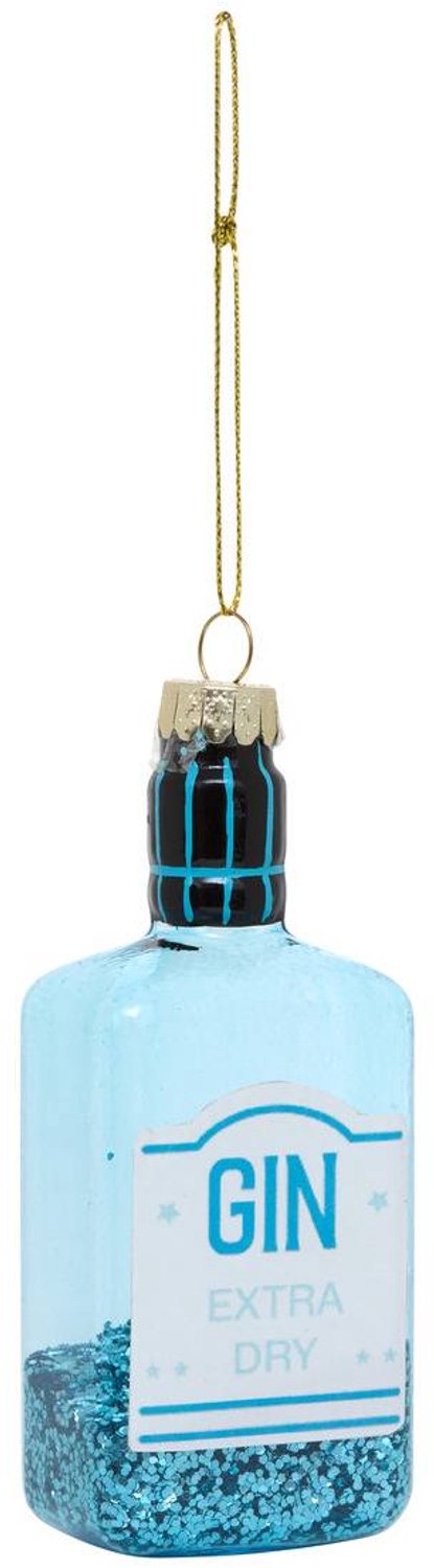 Feeric lights & Christmas Kerstboomversiering: glazen gin-flesje met glitters, 11 cm Bleu