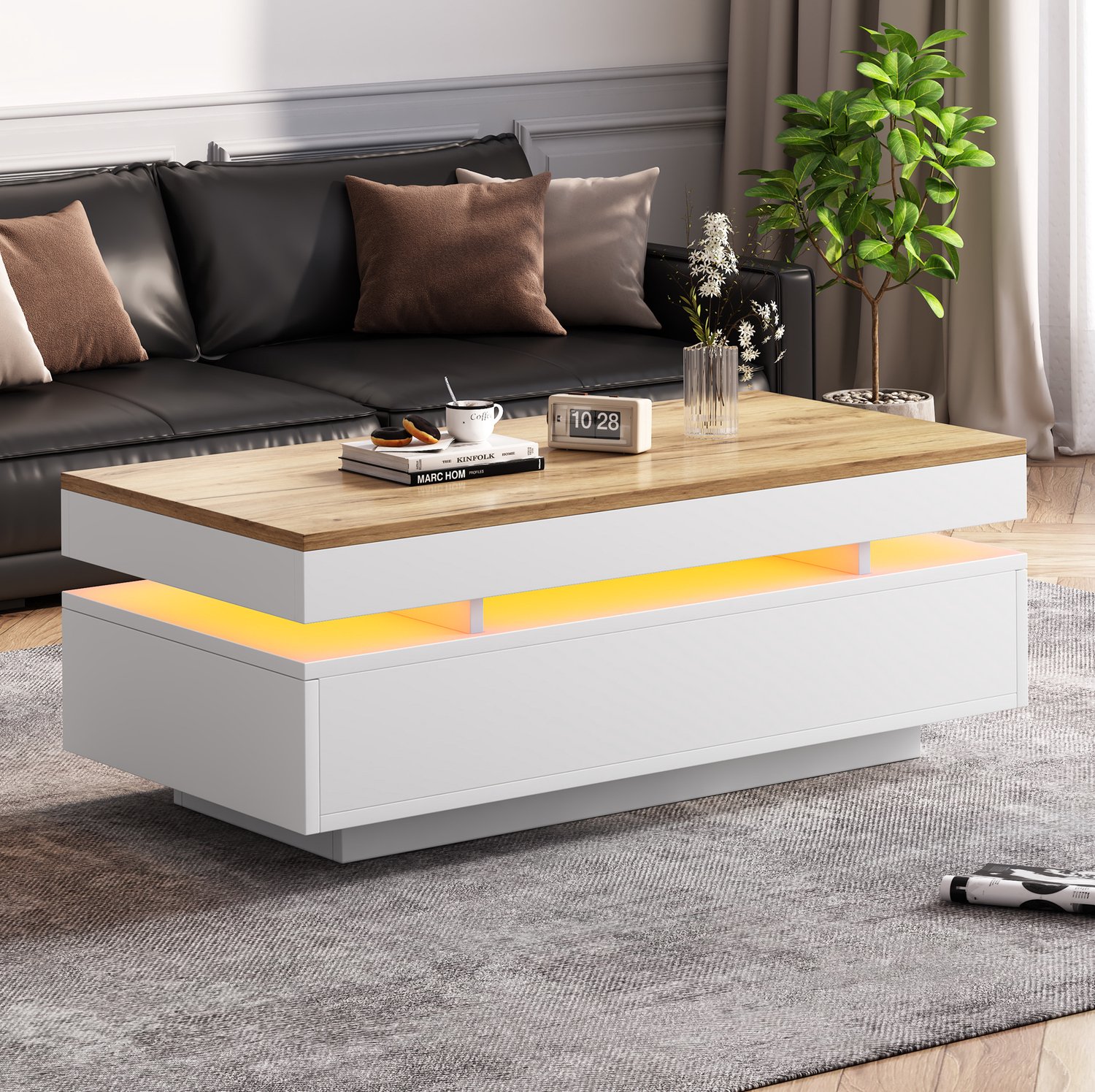 CHICFURN Salontafel - 2 lades - LED - rechthoekig - wit hout